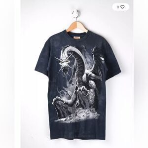 The Mountain Black Dragon Classic Y2K Vintage Cotton T-Shirt XL